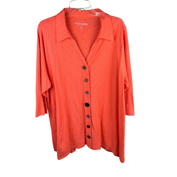Soft Surroundings Women's Danielle Button Front Knit 2X 3/4 Sleeve Orange Shirt - Picture 1 of 6